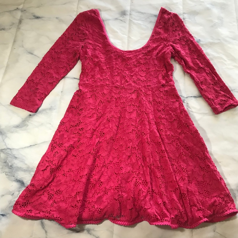 Free People Hot Pink Lace Rose Garden Dress